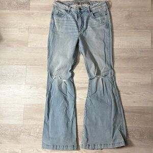 Wrangler Women's Distressed Light Blue High Rise Flare Jeans